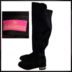 Catherine Malandrino Elegant Black Knee-High Boots With Pearl Heel Size 6.5